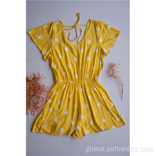 Women Casual Jumpsuits Yellow Polka Dot Jumpsuits Manufactory
